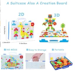 image-Cross-border children's electric drill assembling building blocks screwing toolbox nut combination disassembly puzzle toy spot