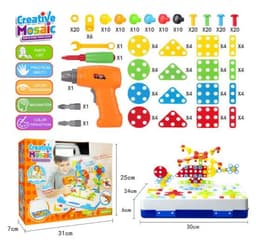 image-Cross-border children's electric drill assembling building blocks screwing toolbox nut combination disassembly puzzle toy spot