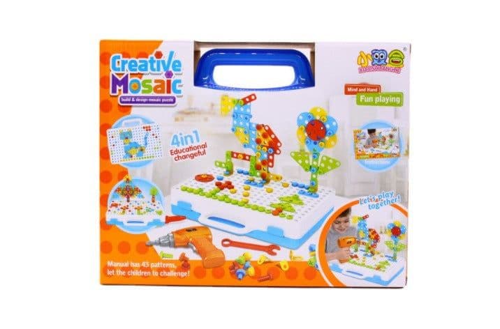 image-Cross-border children's electric drill assembling building blocks screwing toolbox nut combination disassembly puzzle toy spot