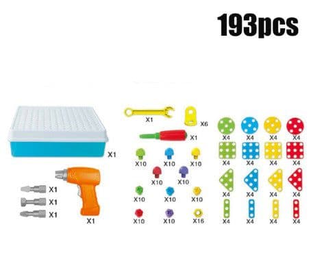 image-Cross-border children's electric drill assembling building blocks screwing toolbox nut combination disassembly puzzle toy spot