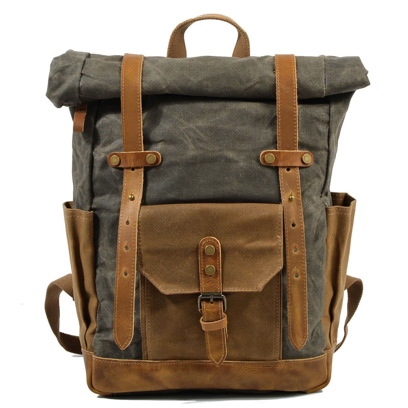 image-Retro hit color oil wax waterproof canvas travel backpack computer school bag large capacity outdoor ladies backpack men's bag