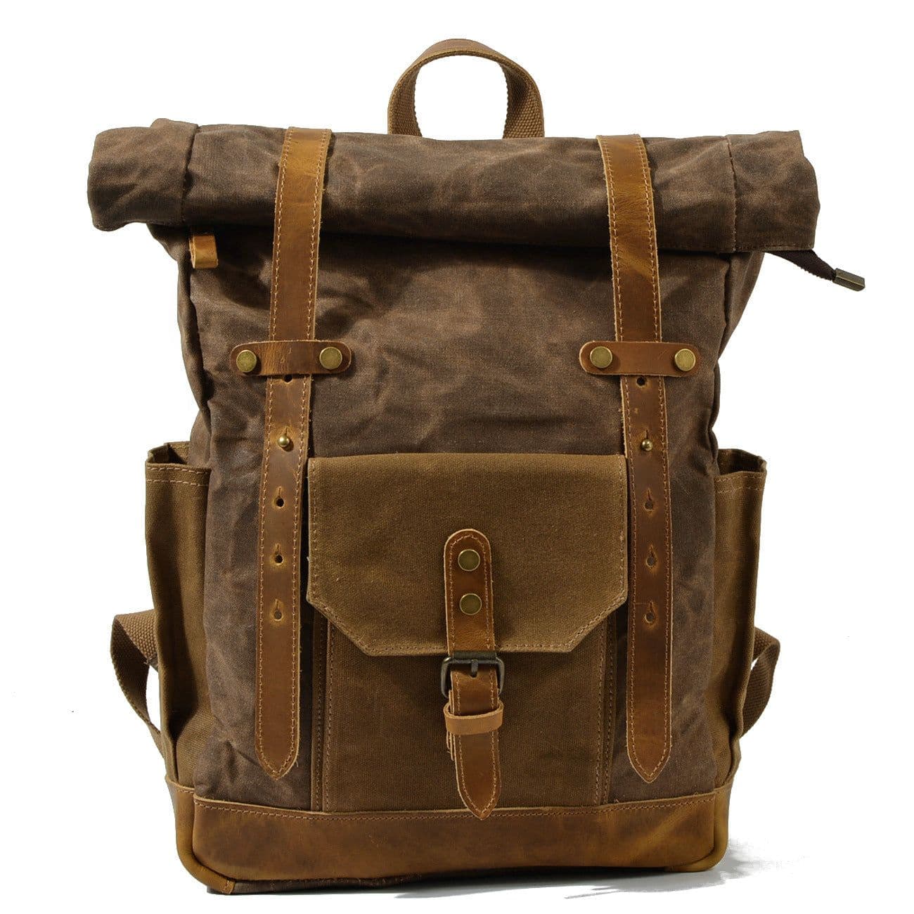 image-Retro hit color oil wax waterproof canvas travel backpack computer school bag large capacity outdoor ladies backpack men's bag
