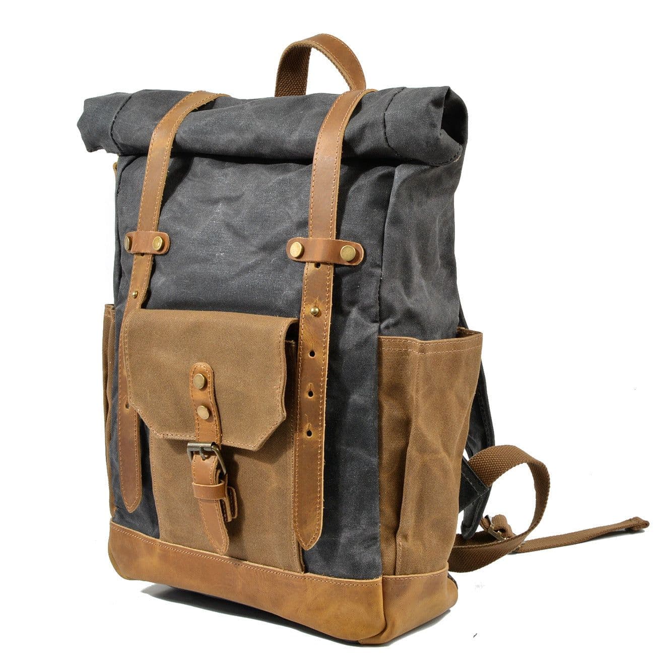 image-Retro hit color oil wax waterproof canvas travel backpack computer school bag large capacity outdoor ladies backpack men's bag