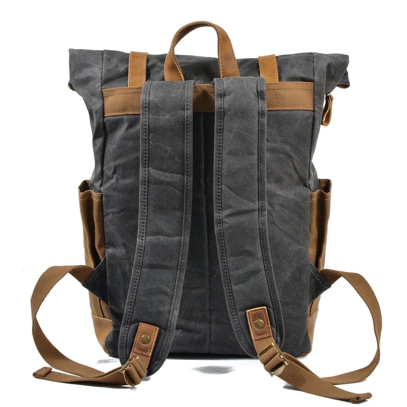 image-Retro hit color oil wax waterproof canvas travel backpack computer school bag large capacity outdoor ladies backpack men's bag