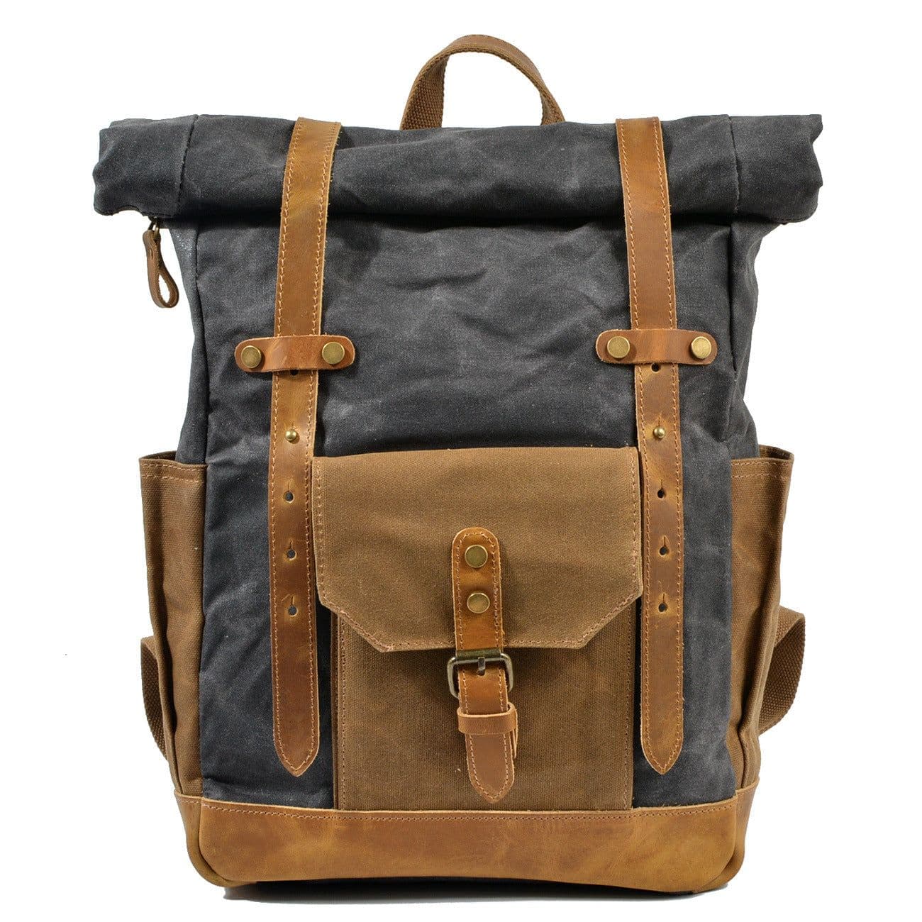 image-Retro hit color oil wax waterproof canvas travel backpack computer school bag large capacity outdoor ladies backpack men's bag