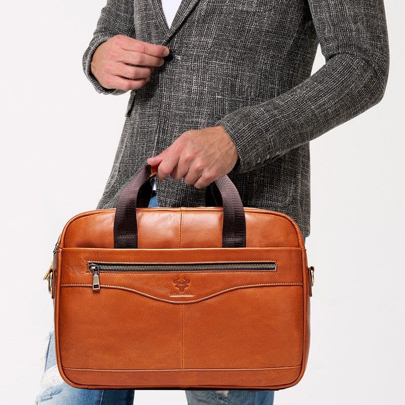 image-Men's leather shoulder messenger men's bag head layer cowhide multifunctional portable briefcase men's handbag