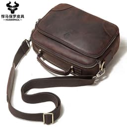 image-retro men's leather shoulder bag large-capacity leather outdoor men's bag messenger bag