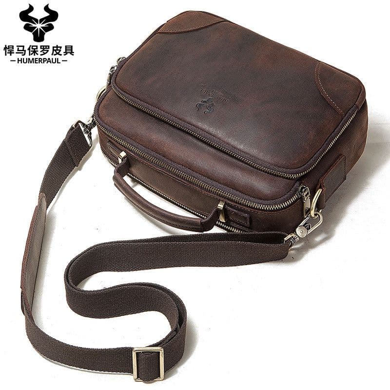 image-retro men's leather shoulder bag large-capacity leather outdoor men's bag messenger bag
