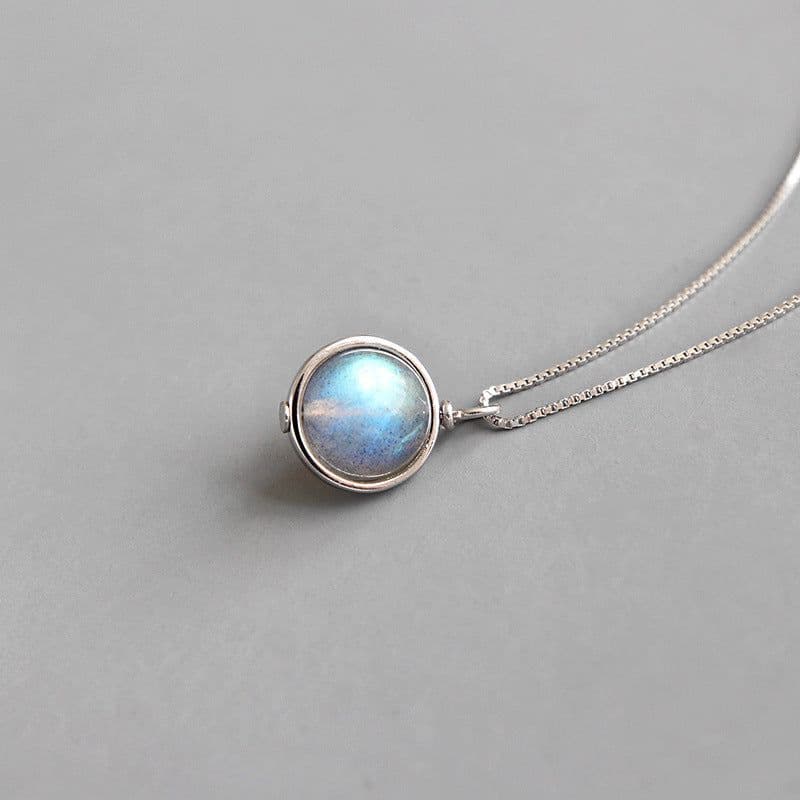 image-XA147 Korean version of silver jewelry S925 sterling silver personalized handmade natural moonstone box chain female necklace necklace