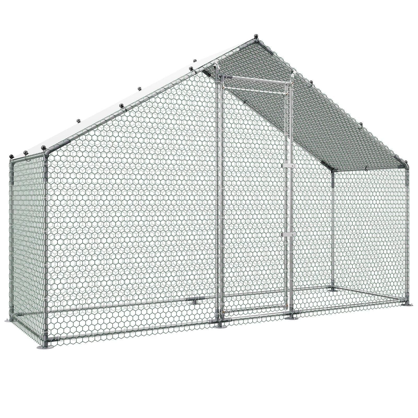 image-VEVOR Metal Chicken Coop - 9.8 x 3.3 x 6.6 ft Walk-in Run