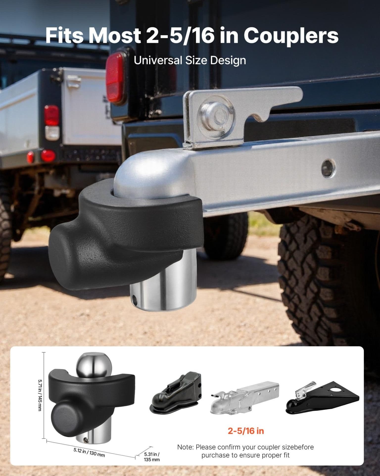 image-VEVOR Trailer Hitch Lock for 2-5/16" Couplers - Heavy-Duty Anti-Theft