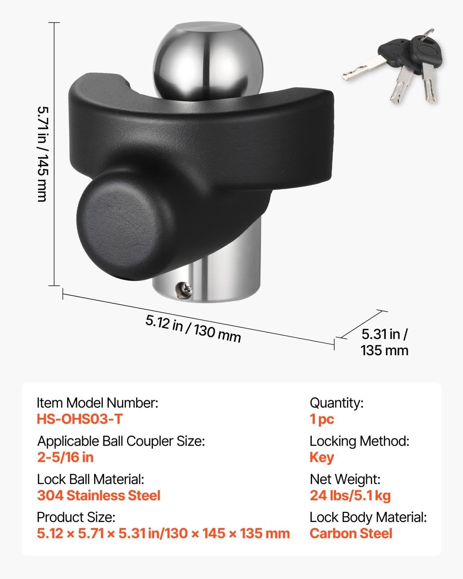 image-VEVOR Trailer Hitch Lock for 2-5/16" Couplers - Heavy-Duty Anti-Theft