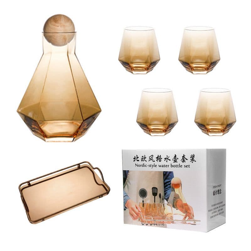 image-Glass Decanter Set - Amber 350ml Modern