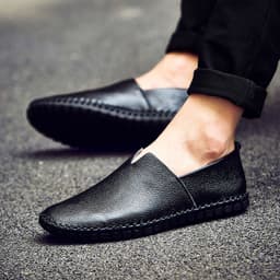 image-Men's Leather Slip-On Shoes - Brown Casual Driver