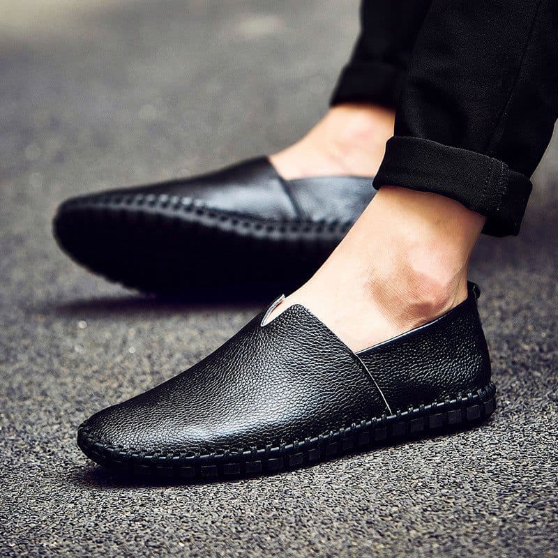image-Men's Leather Slip-On Shoes - Brown Casual Driver