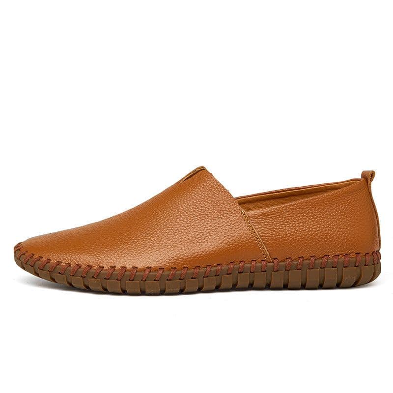 image-Men's Leather Slip-On Shoes - Brown Casual Driver
