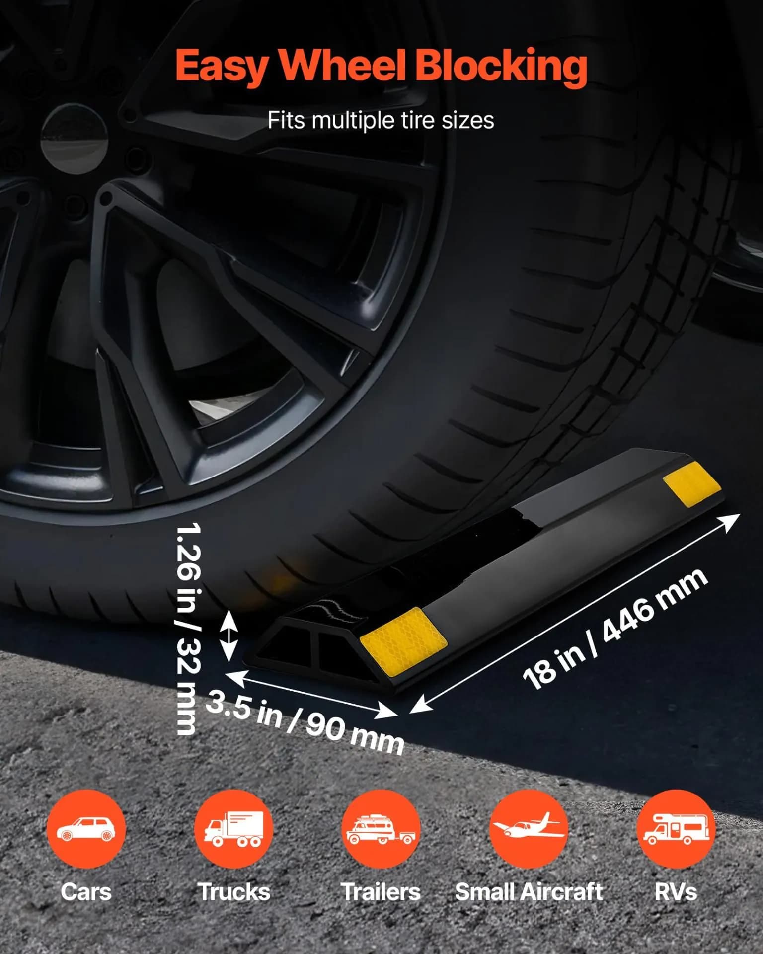 image-VEVOR 18" Heavy Duty Parking Stopper - 2 Pcs PP Curb with Strips