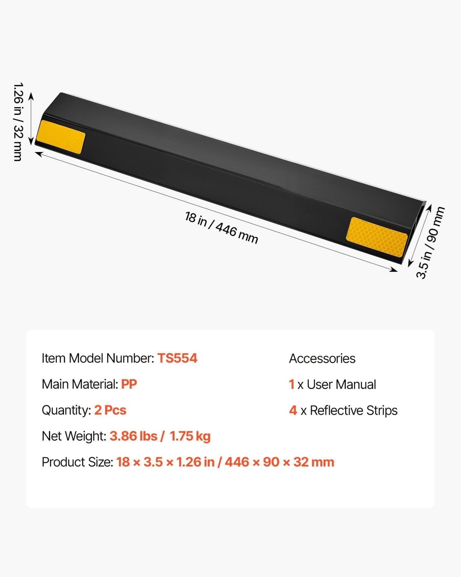 image-VEVOR 18" Heavy Duty Parking Stopper - 2 Pcs PP Curb with Strips