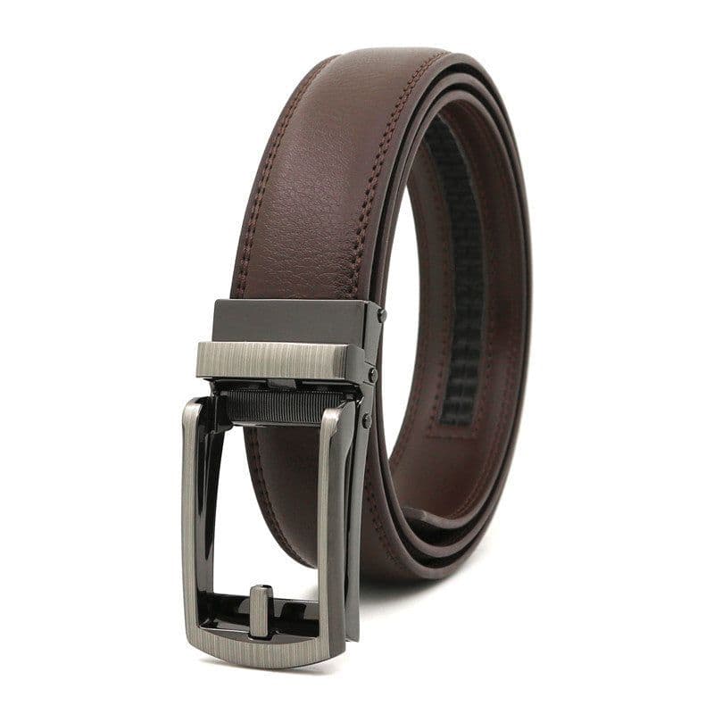 image-Genuine Leather Automatic Buckle Men's Belt - Bright Brown, 120cm