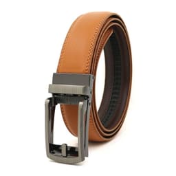 image-Genuine Leather Automatic Buckle Men's Belt - Bright Brown, 120cm