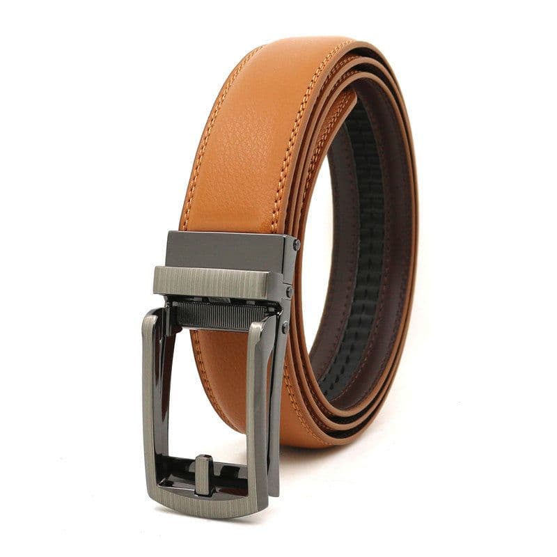 image-Genuine Leather Automatic Buckle Men's Belt - Bright Brown, 120cm