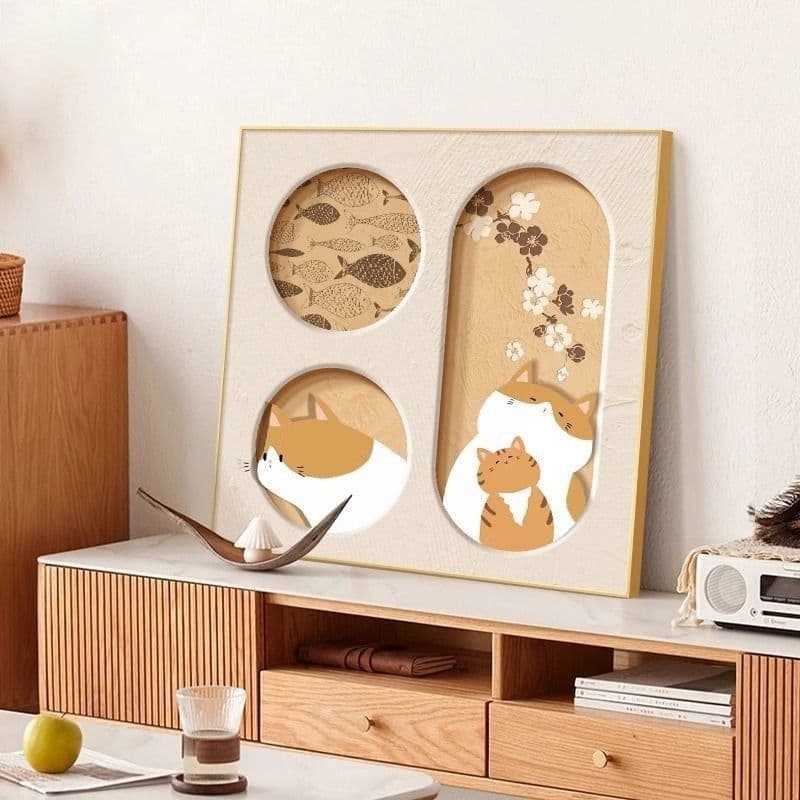 image-Cute Cat Dining Roomliving Room Cream Style Desktop Decorative Painting