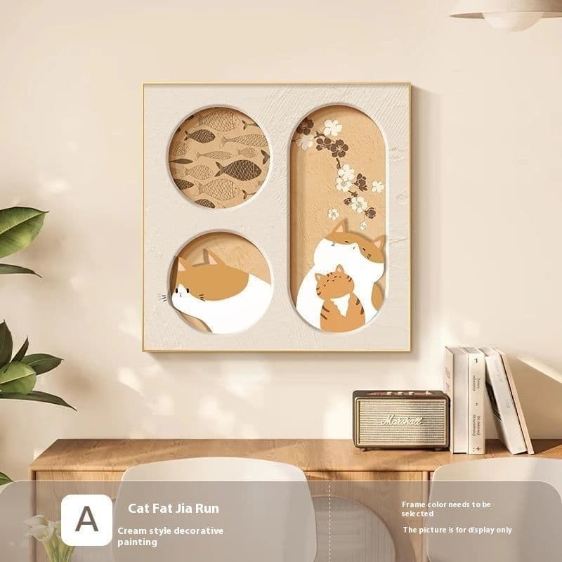image-Cute Cat Dining Roomliving Room Cream Style Desktop Decorative Painting