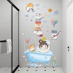 image-Cartoon Stickers Bathroom Tile Wall Waterproof Fish Tank Decoration