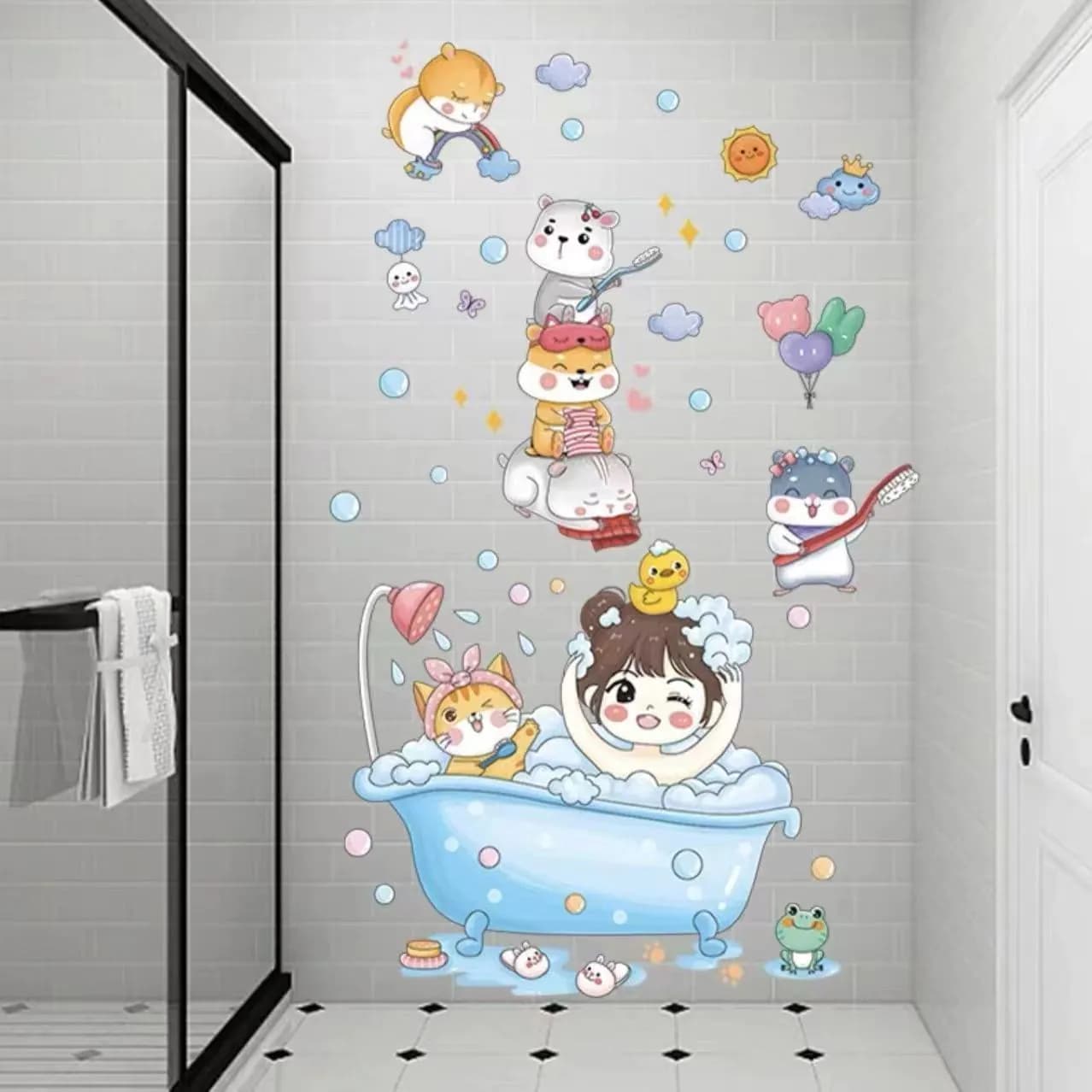 image-Cartoon Stickers Bathroom Tile Wall Waterproof Fish Tank Decoration