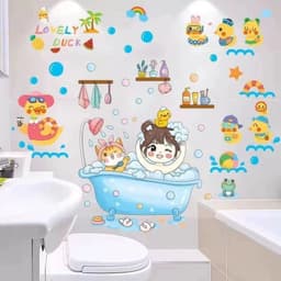 image-Cartoon Stickers Bathroom Tile Wall Waterproof Fish Tank Decoration