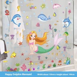 image-Cartoon Stickers Bathroom Tile Wall Waterproof Fish Tank Decoration