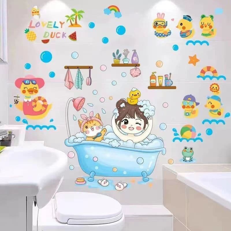 image-Cartoon Stickers Bathroom Tile Wall Waterproof Fish Tank Decoration