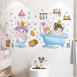 image-Cartoon Stickers Bathroom Tile Wall Waterproof Fish Tank Decoration