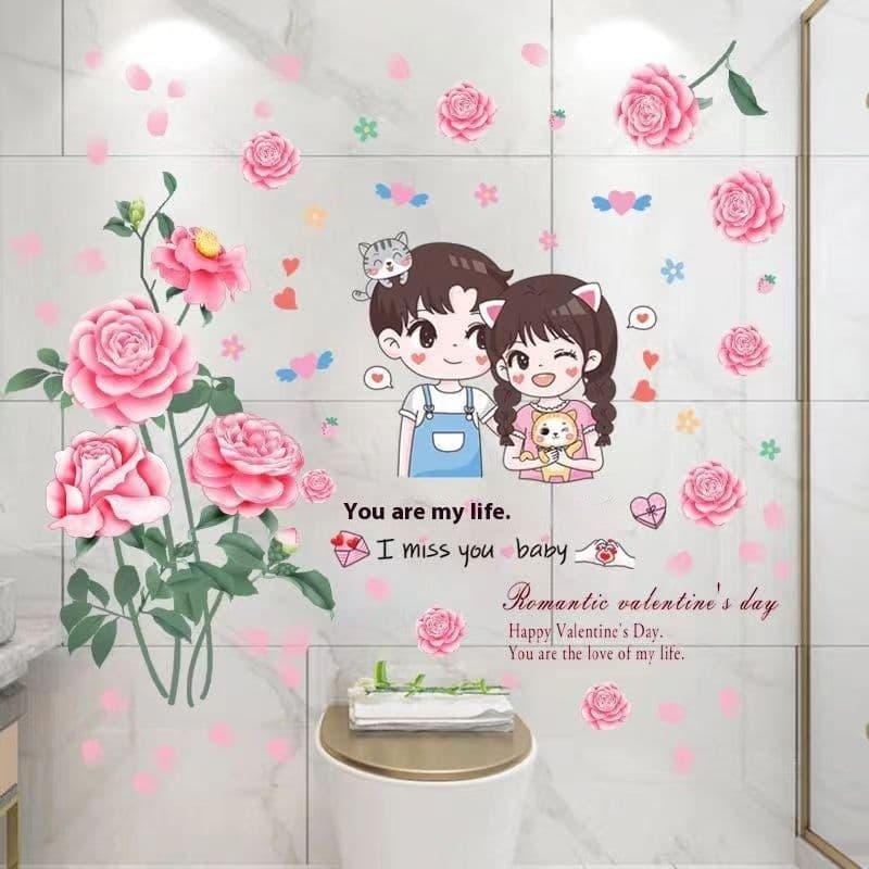image-Cartoon Stickers Bathroom Tile Wall Waterproof Fish Tank Decoration