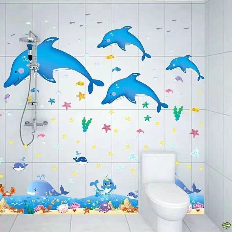 image-Cartoon Stickers Bathroom Tile Wall Waterproof Fish Tank Decoration