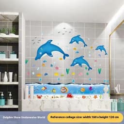 image-Cartoon Stickers Bathroom Tile Wall Waterproof Fish Tank Decoration