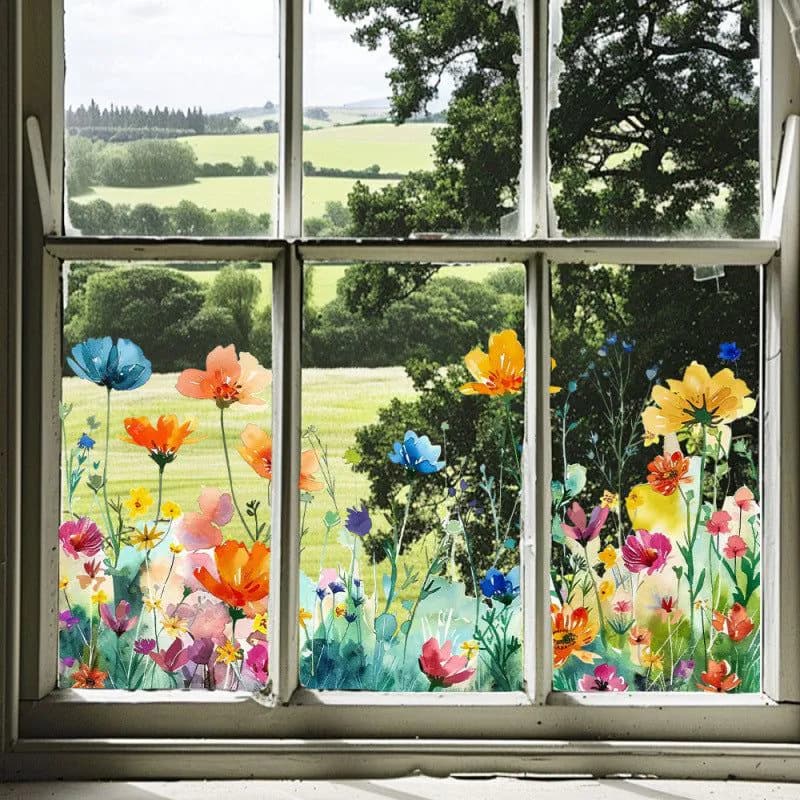 image-Flowers, Plants And Flowers Combination Glass Paster Decorative Sticker