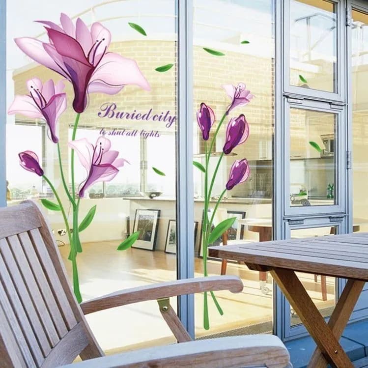 image-Wall Sticker Purple Flower Self-adhesive Romantic TV Wall Decoration Removable