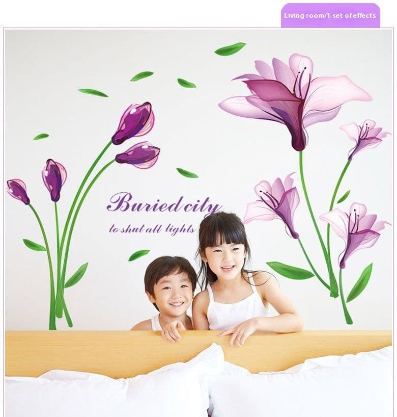 image-Wall Sticker Purple Flower Self-adhesive Romantic TV Wall Decoration Removable