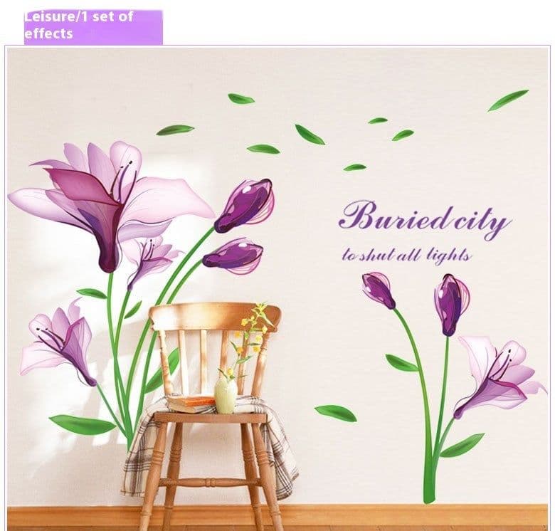 image-Wall Sticker Purple Flower Self-adhesive Romantic TV Wall Decoration Removable