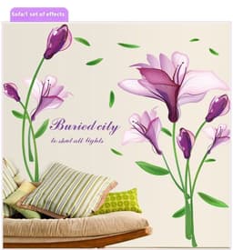 image-Wall Sticker Purple Flower Self-adhesive Romantic TV Wall Decoration Removable