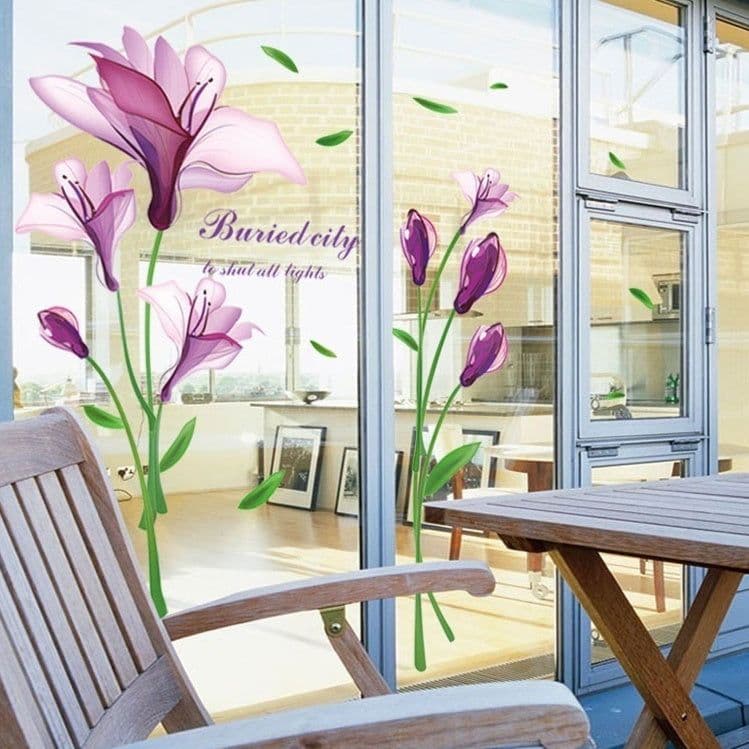 image-Wall Sticker Purple Flower Self-adhesive Romantic TV Wall Decoration Removable