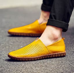 image-Men's Leather Slip-On Shoes - Brown Casual Driver