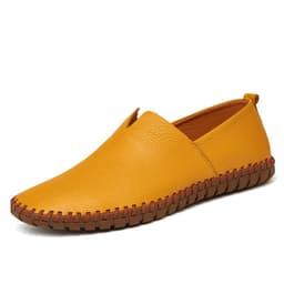 image-Men's Leather Slip-On Shoes - Brown Casual Driver