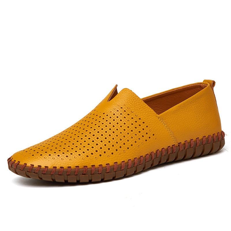 image-Men's Leather Slip-On Shoes - Brown Casual Driver