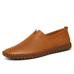 image-Men's Leather Slip-On Shoes - Brown Casual Driver