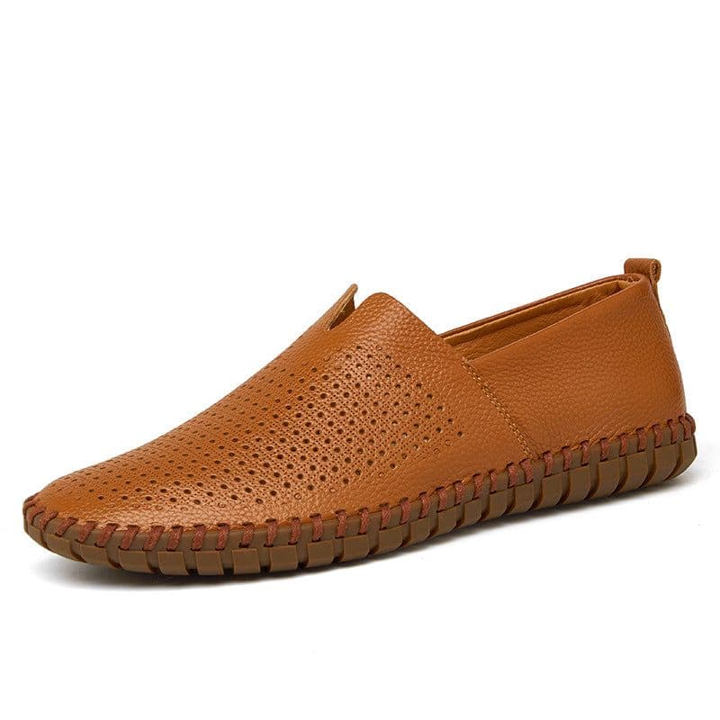image-Men's Leather Slip-On Shoes - Brown Casual Driver