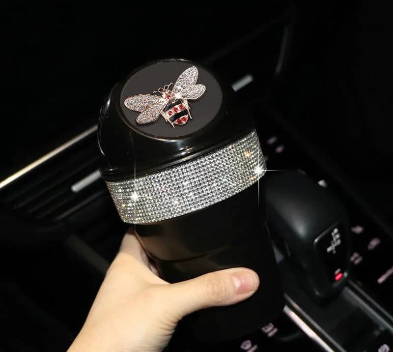 image-Car Trash Can Creative Swan Diamond Car Multi-function Storage Bucket Car Door Slot Water Cup Storage Bucket