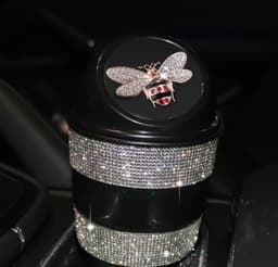 image-Car Trash Can Creative Swan Diamond Car Multi-function Storage Bucket Car Door Slot Water Cup Storage Bucket