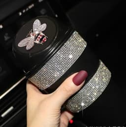 image-Car Trash Can Creative Swan Diamond Car Multi-function Storage Bucket Car Door Slot Water Cup Storage Bucket